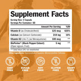 Suplemento de Vitamina D3, K2 y Calcio con BioPerine 60 cáp