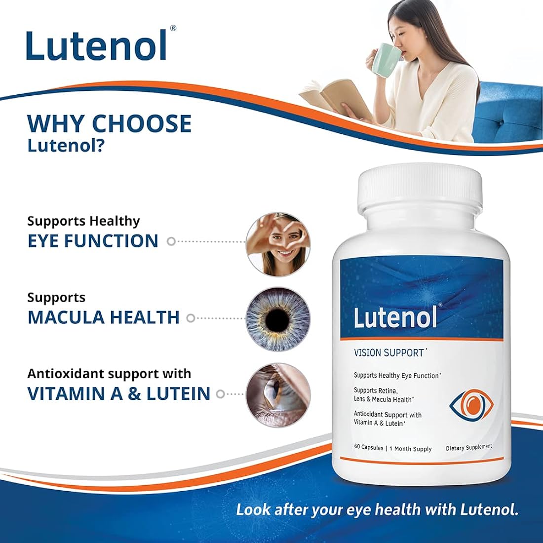 Suplemento para apoyar la visión con vitaminas oculares 60un
