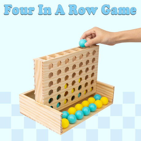 Juego de Madera 4 en Raya y Pelotas Rebotantes, Dos en Uno
