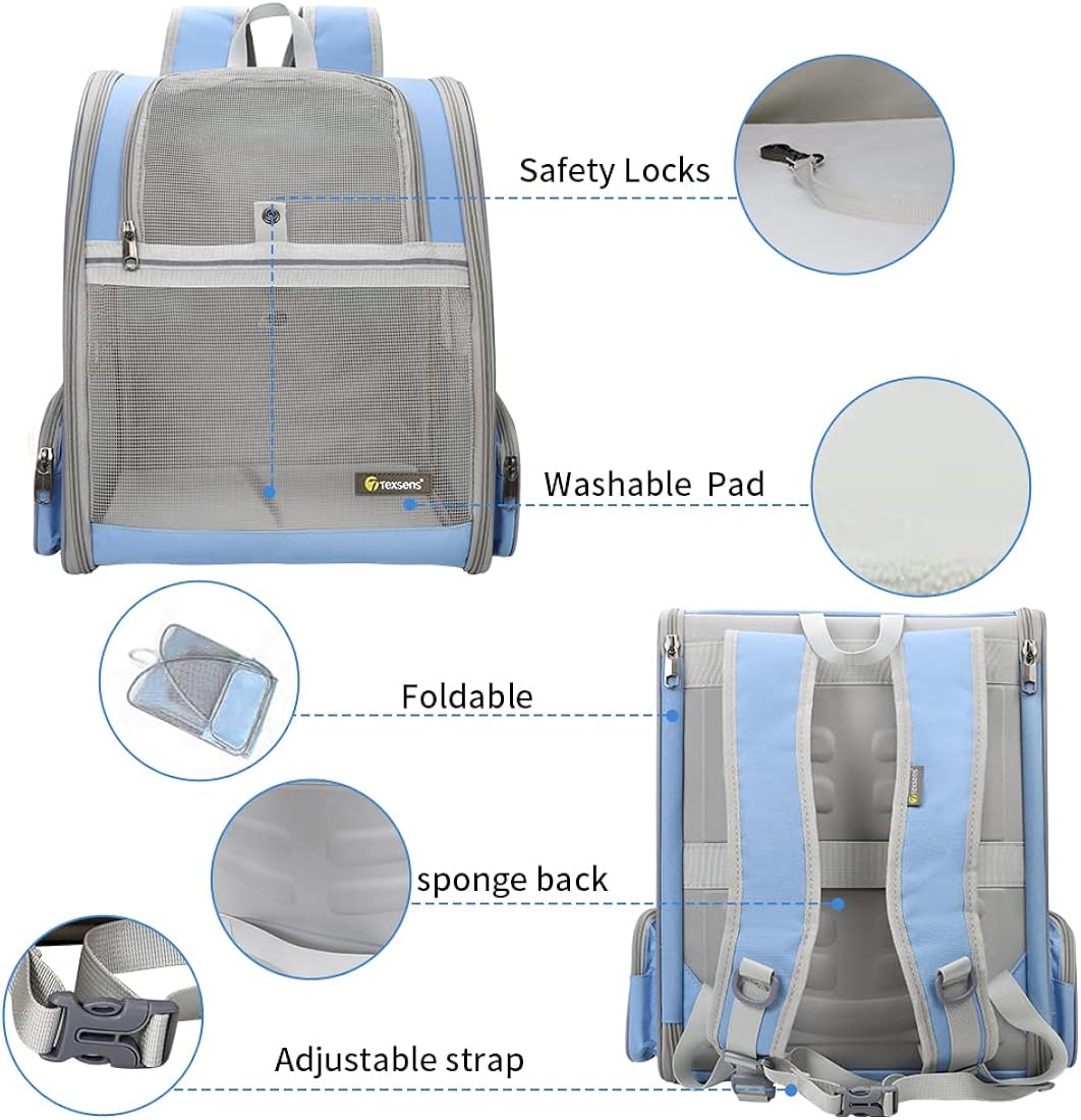 Mochila para transportar gatos cómoda y segura color azul