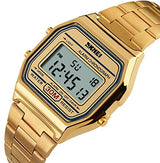 Reloj digital de acero inoxidable dorado para hombres