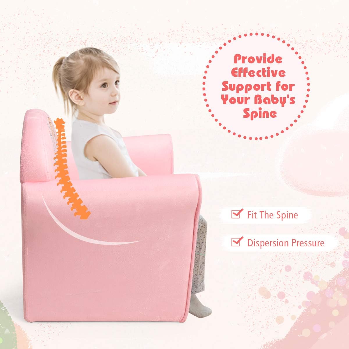 Sofá para niños, silla con reposabrazos Costzon, color rosa