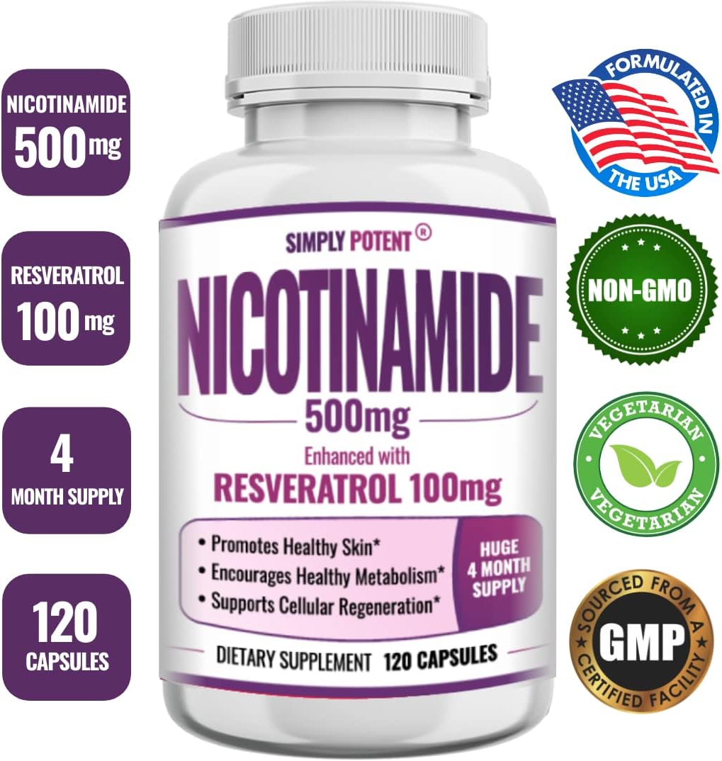 Suplemento Nicotinamida 500mg con Resveratrol 100mg  Vit  B3