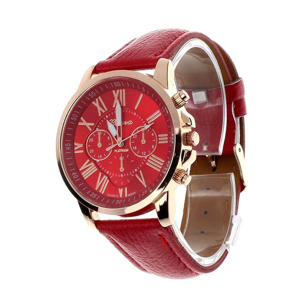 Reloj de pulsera de cuero PU de 10 números romanos
