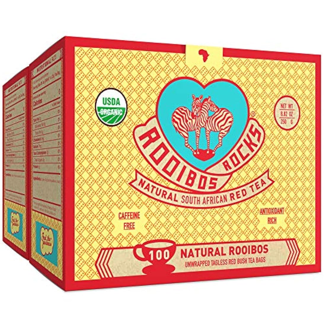Rooibos Tea Immune Support Teabags - 200 USDA orgánico no GMO Naturalmente libre de cafeína Sudafricana Red Bush Herbal Tea Bags por Rooibos Rocks - Siente la bondad y aumenta tu inmunidad