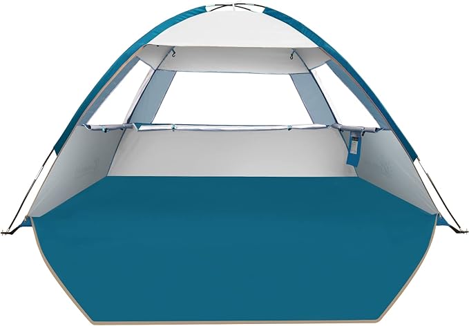 Tienda de playa con protección solar UPF 50+, fácil de llevar