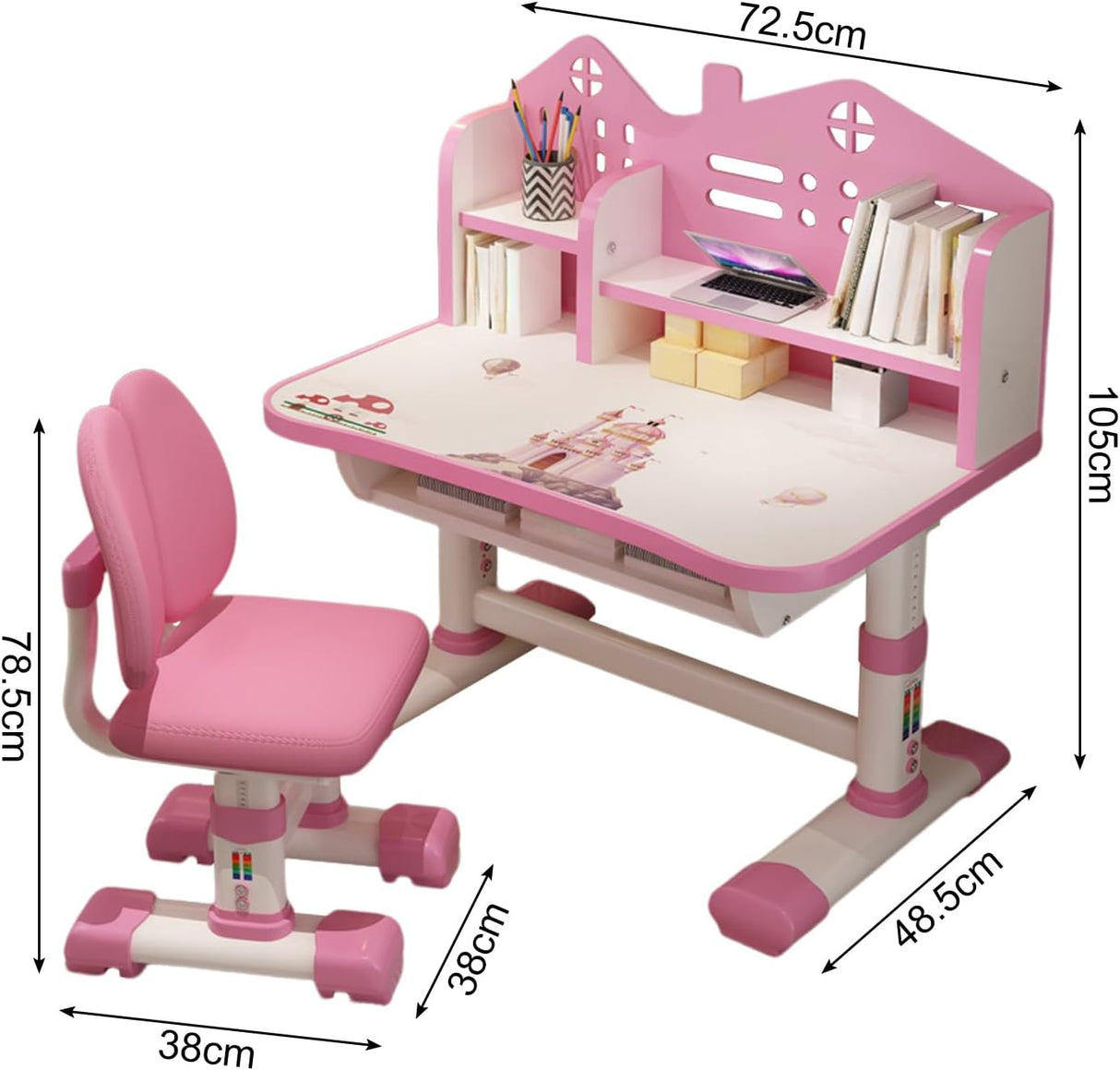 Escritorio y Silla Ajustables con Cajones para Niñas