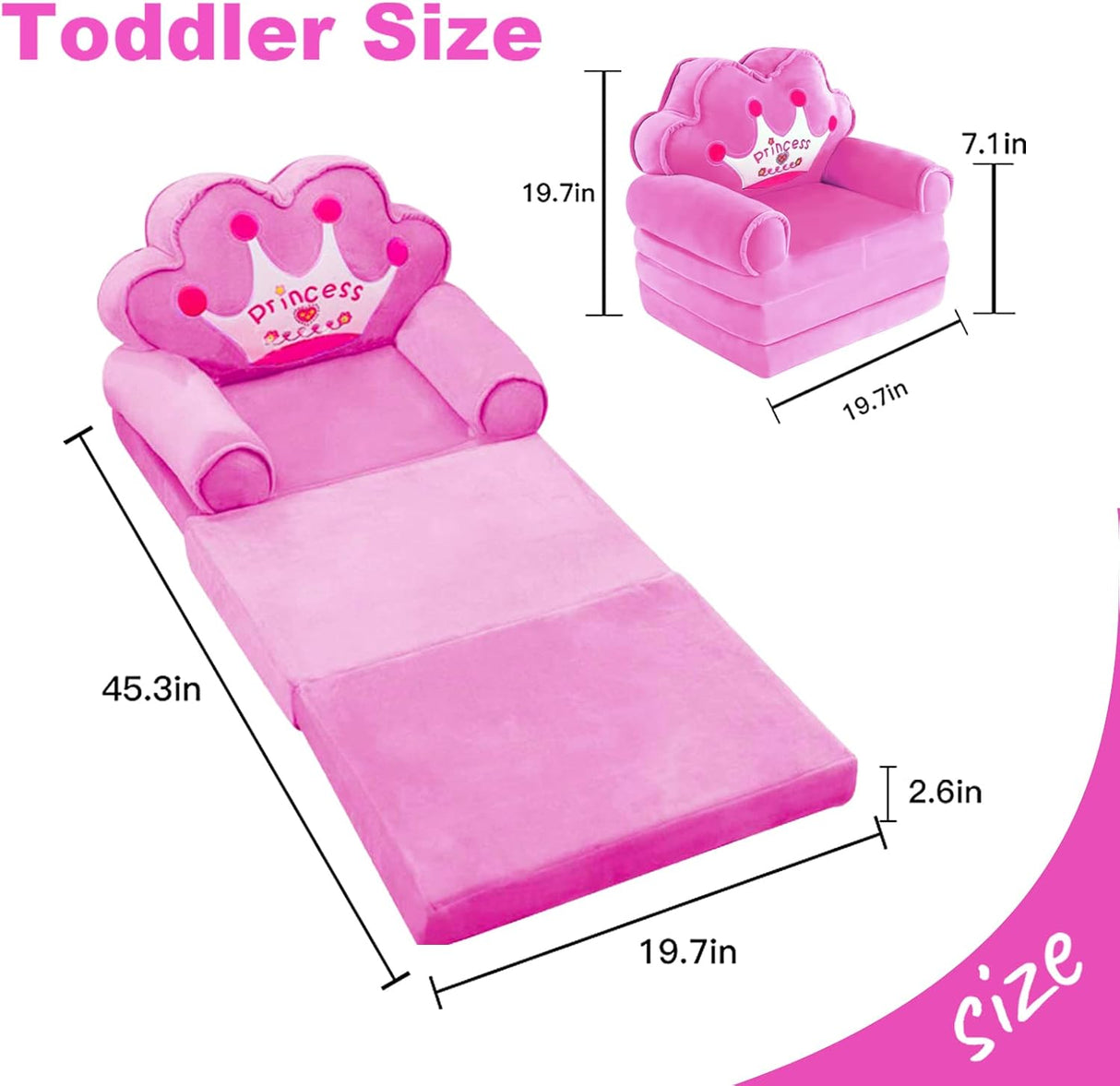 Silla plegable de princesa para niñas pequeñas de 1 a 3 años