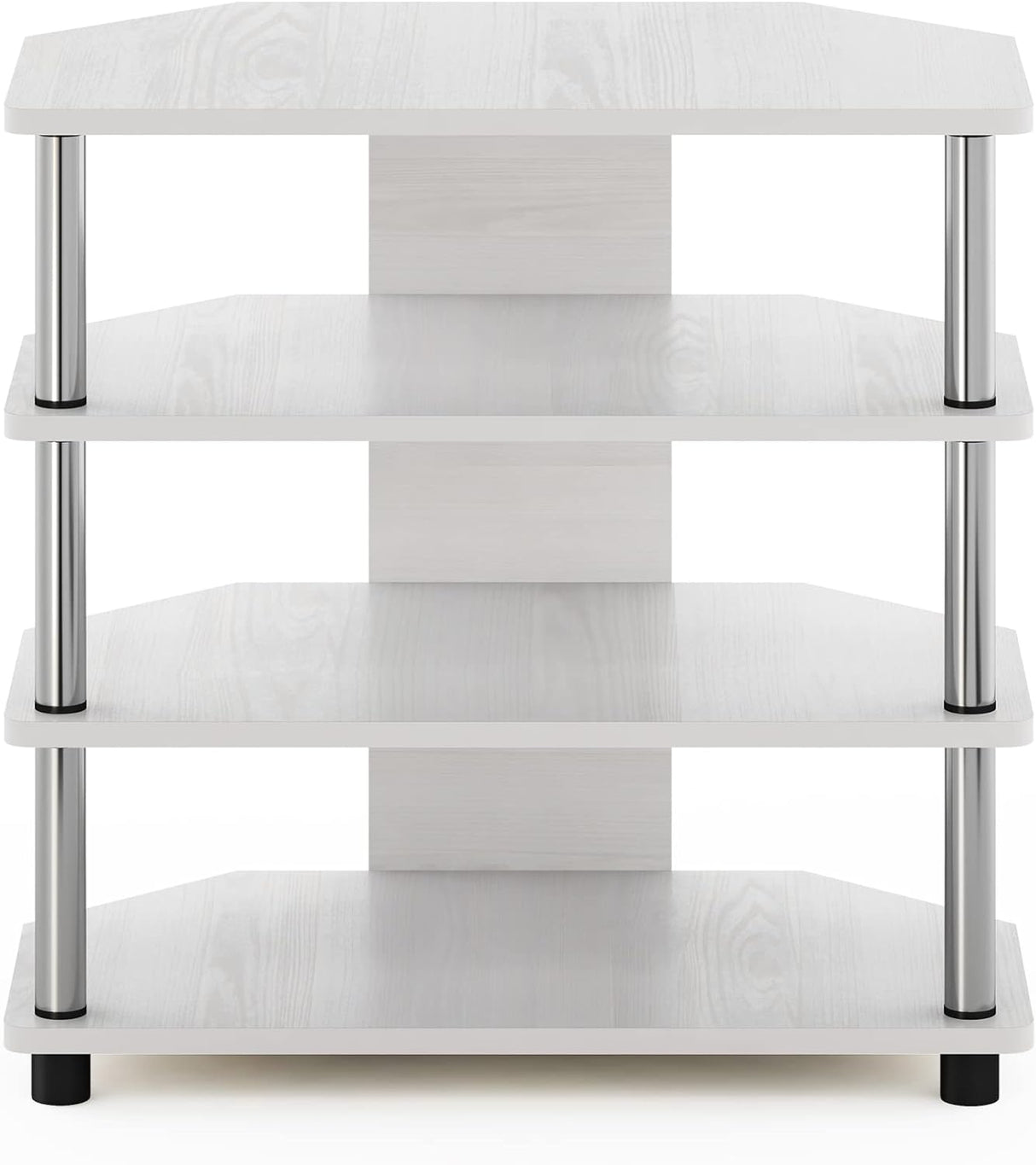 Soporte pequeño para TV con tubos de acero inoxidable, 4 niveles