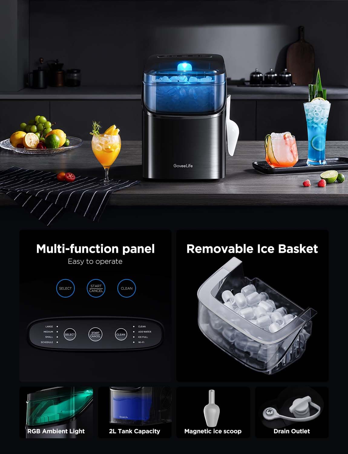 Máquina de Hielo GoveeLife, 26lbs/24h, Control por Voz, RGB