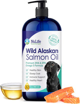 Aceite de salmón salvaje de Alaska 100% puro para perros, aceite de pescado líquido Omega 3 para perros, suplemento para piel y pelaje para desprendimiento, picazón seca en la piel y alergias, ácidos