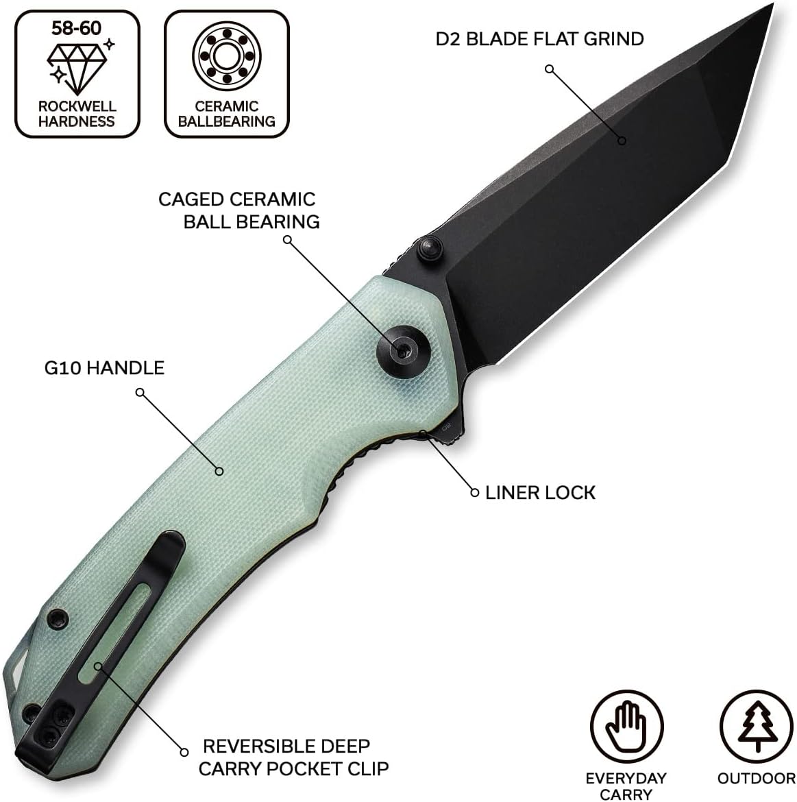 Cuchillo Plegable Tanto D2 de 3.5 con Abridor de Aletas