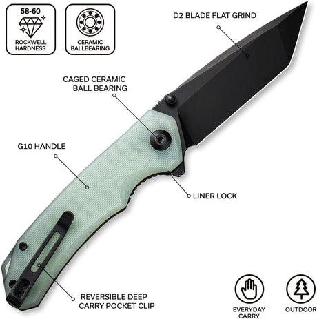 Cuchillo Plegable Tanto D2 de 3.5 con Abridor de Aletas