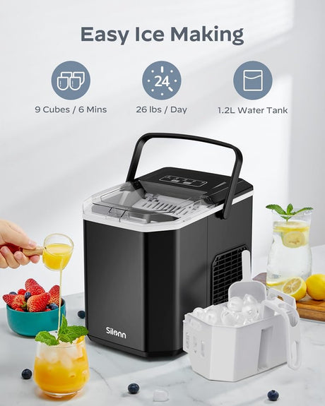 Máquina de Hielo Silonn, portátil, 26 lbs/día, auto-limpieza
