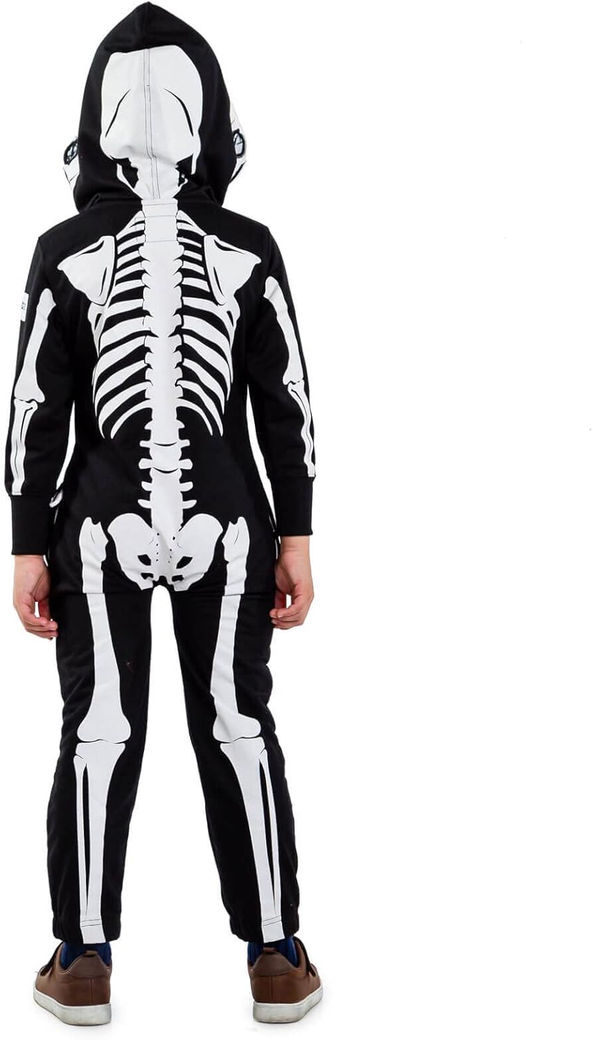 disfraz de esqueleto Tipsy Elves, unisex, jumpsuit para niños