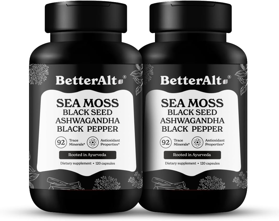 Capsulas de Musgo Marino Pack 2 con Aceite Negro, Ashwagandha y Pimienta, 60 porciones