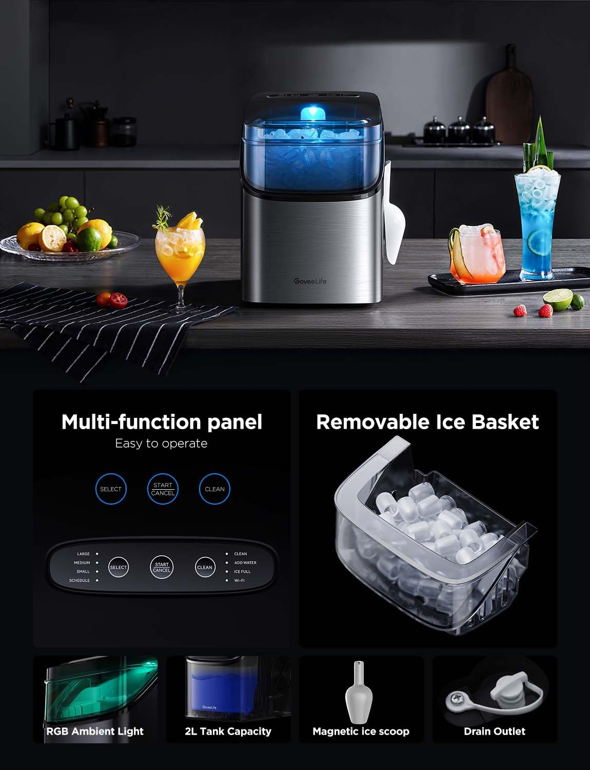 Máquina de Hielo GoveeLife, 26lbs/24Hrs, Control por Voz