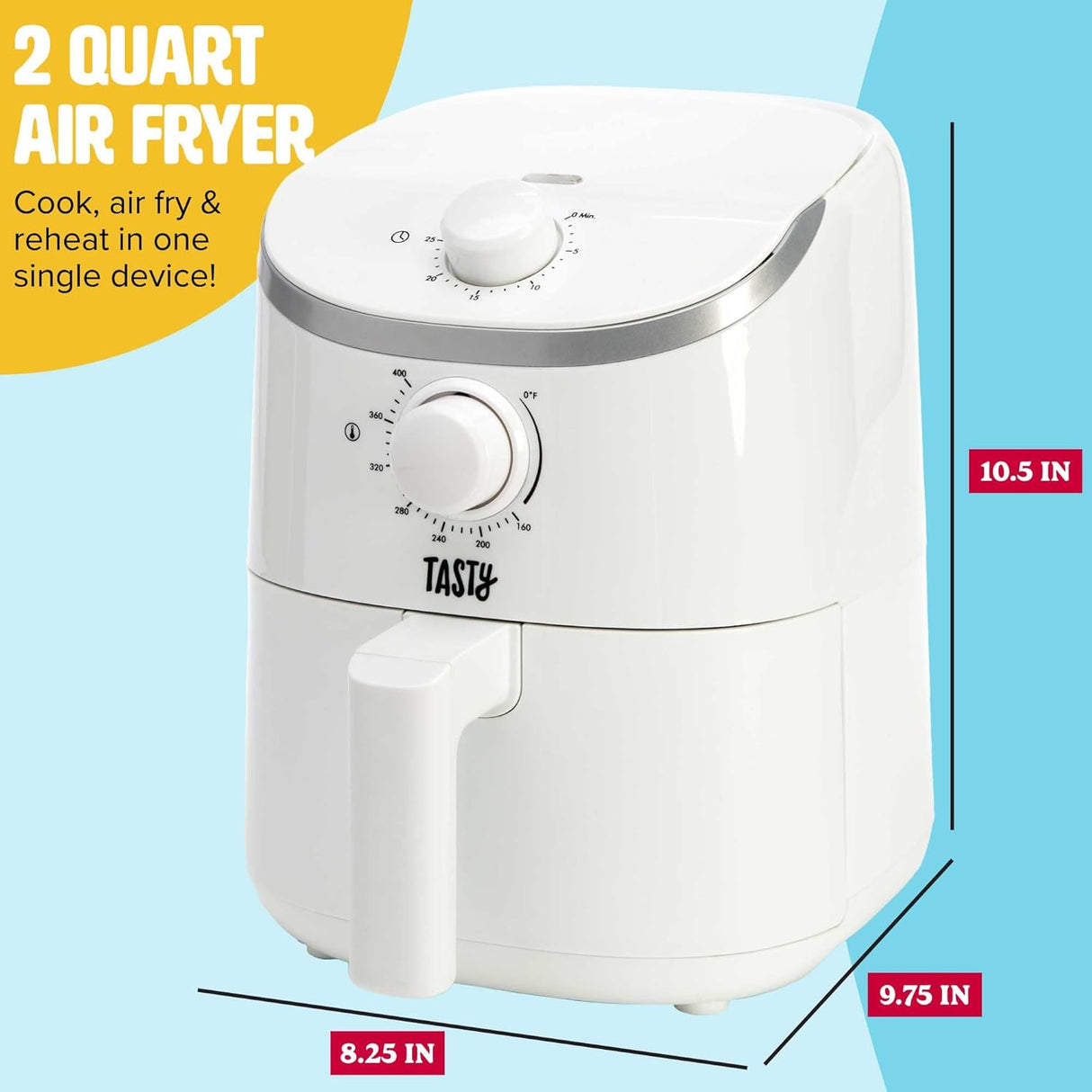 Freidora de aire Tasty, 2 cuartos, 900W, fácil de usar, sin PFAS