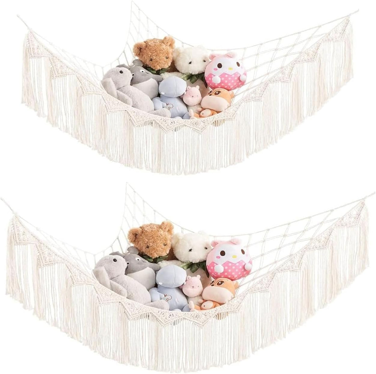 Hamaca para peluches Mkono, macramé con borlas, 2 piezas