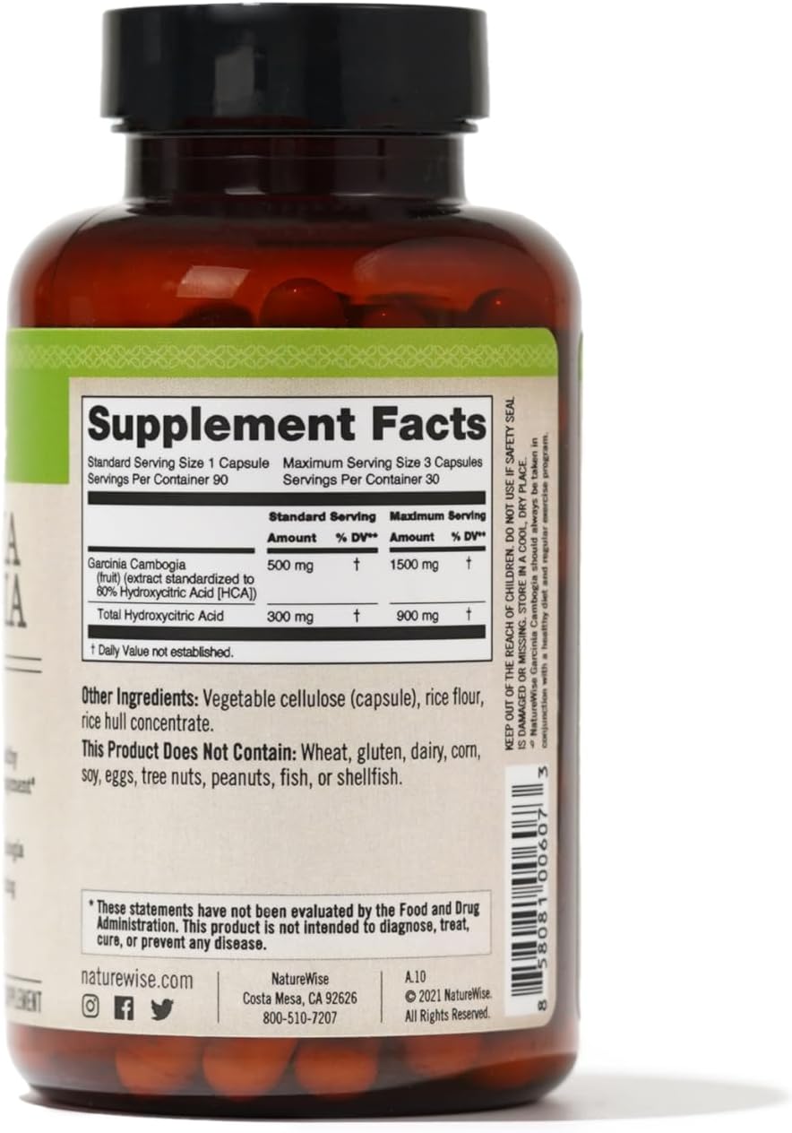 Garcinia Cambogia Naturewise, Extracto Natural 60% HCA, 90 Caps