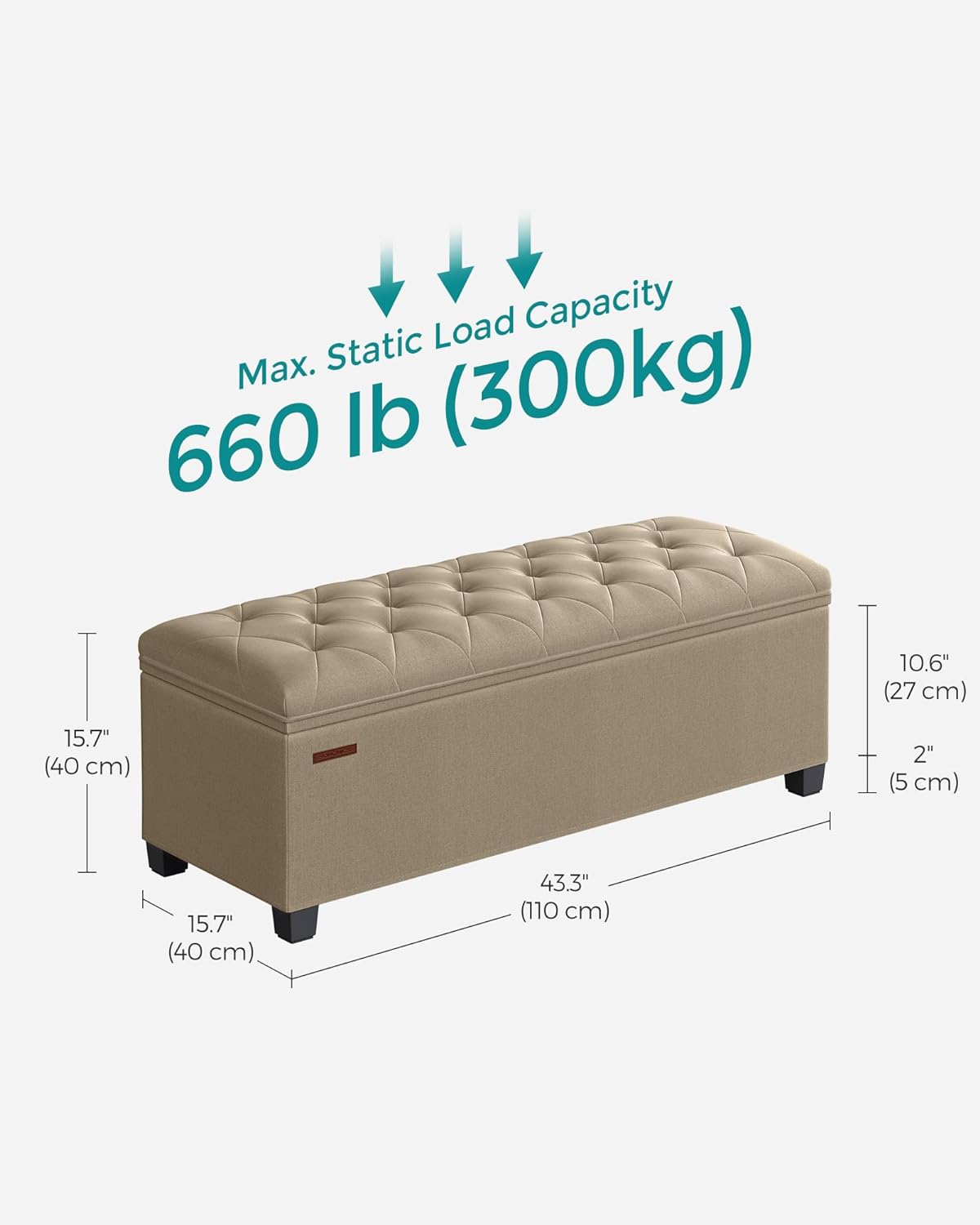 Ottomán de almacenamiento, banco con patas, carga 660 lb, ULSF088R01