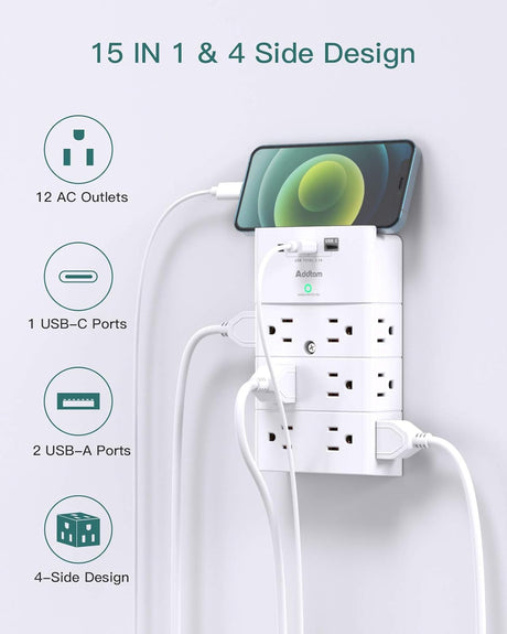 Protector contra sobretensiones con extensor de 12 tomas