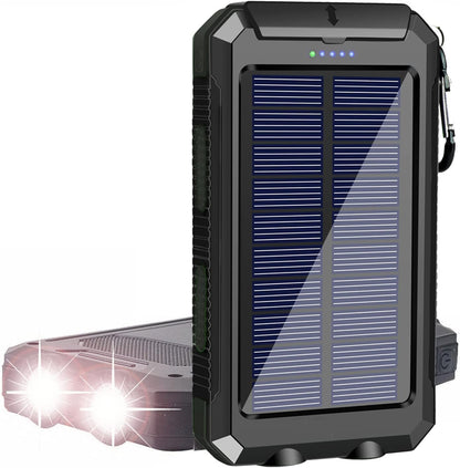 Cargador Solar Portátil 38800mAh, Impermeable, Dual USB, LED