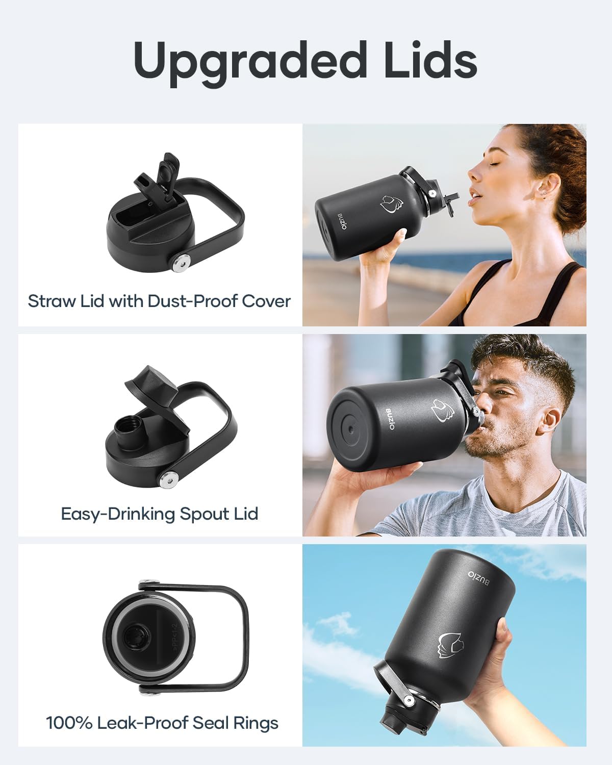 Botella de Agua Insulada 64oz BUZIO, Acero Inoxidable, Modelo