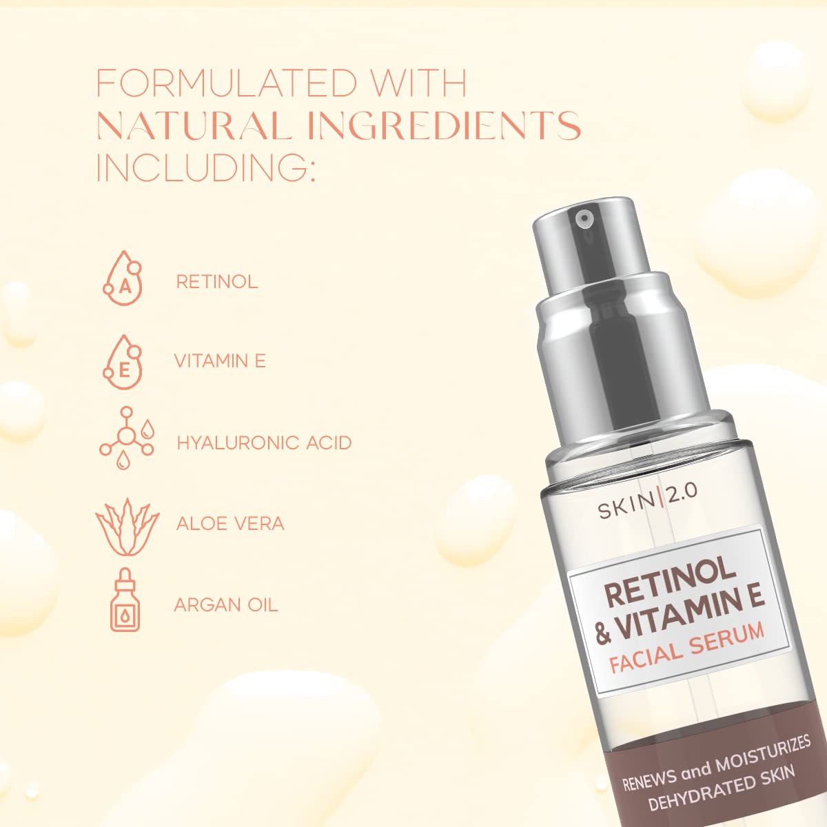 Suero Facial con Retinol y Vitamina E, Anti-edad e Hidratante