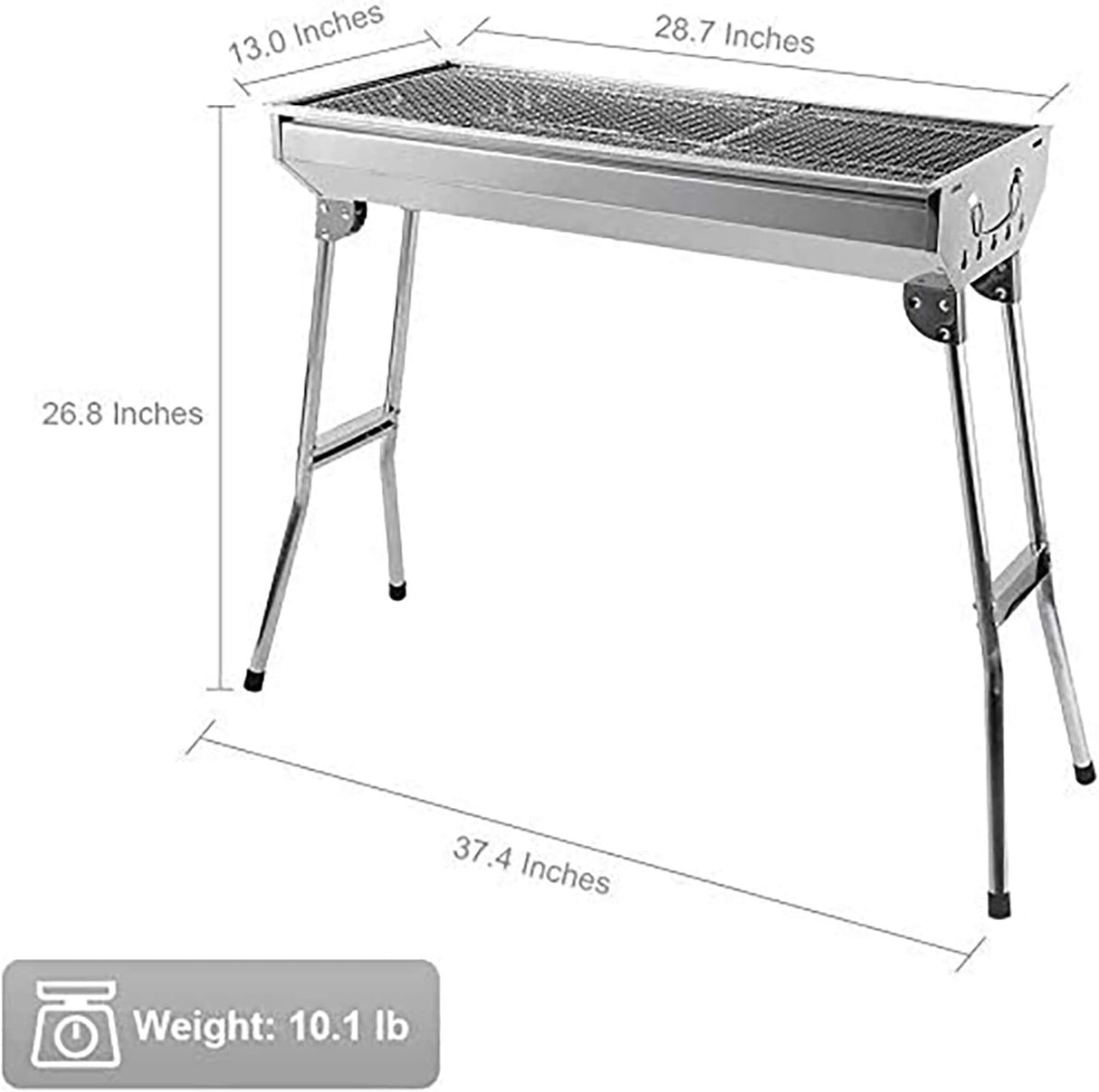 Parrilla de carbón portátil, acero inoxidable, plegable, grande