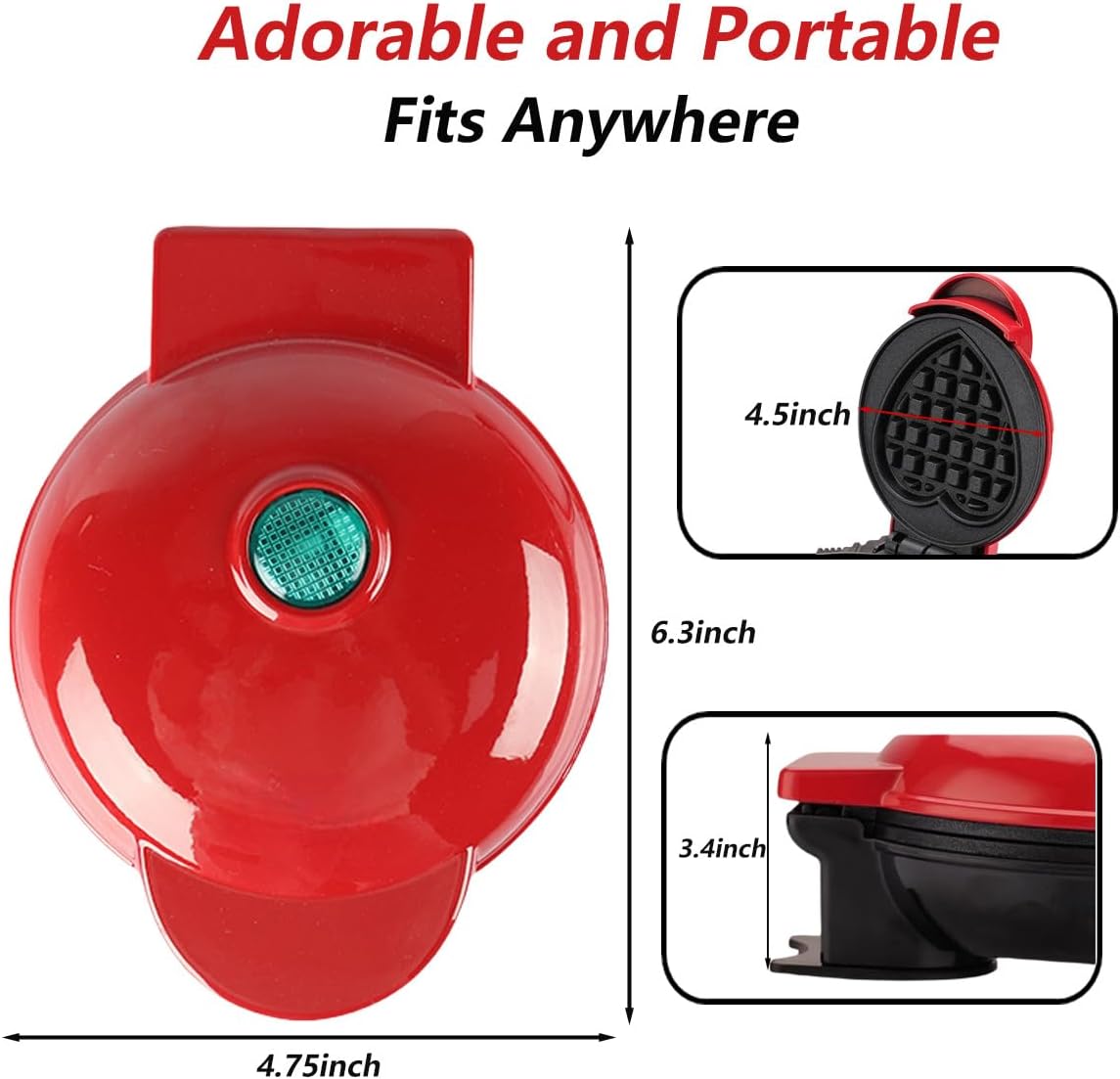 Mini Waffle Maker, diseño corazón, fácil de limpiar, 4 pulgadas