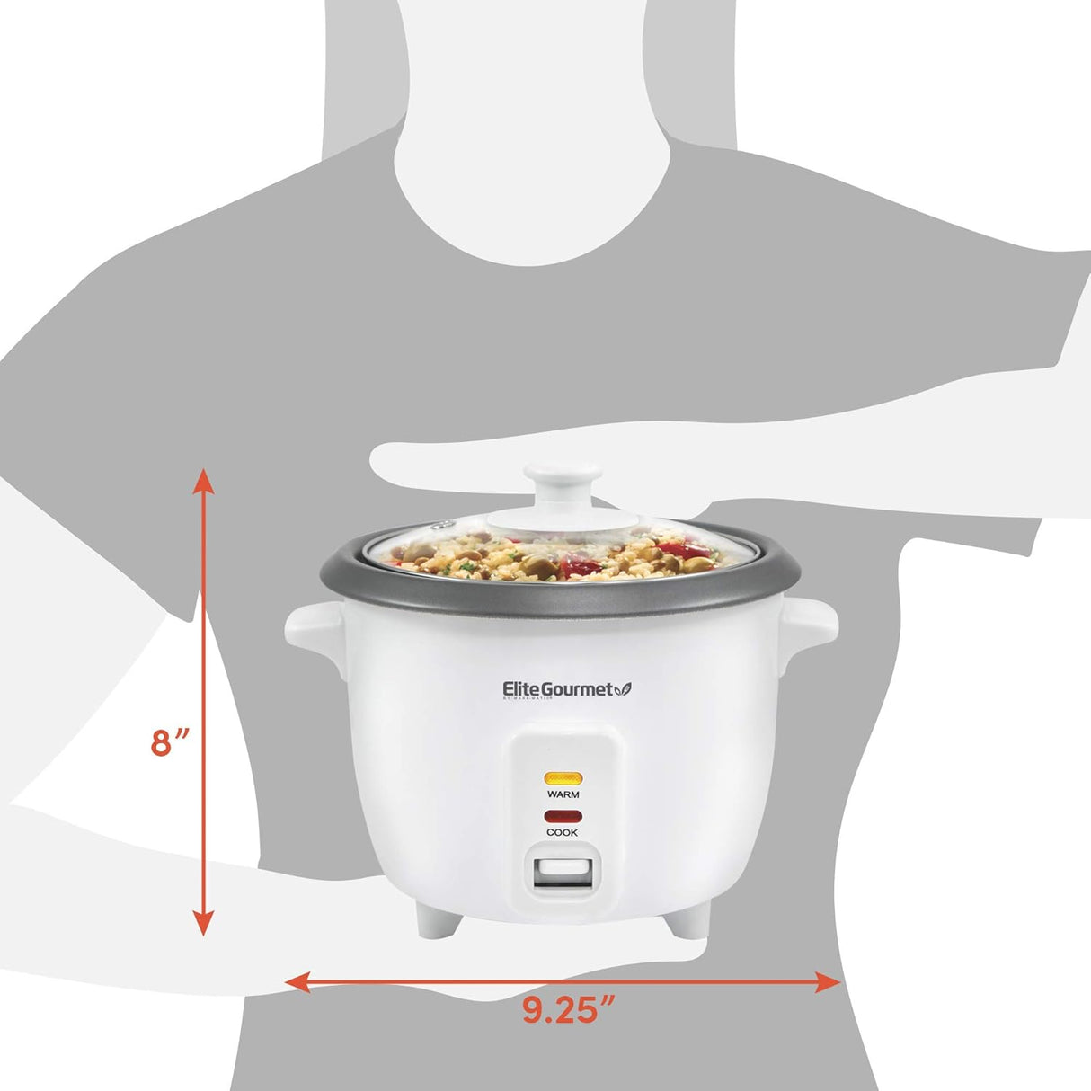 Olla Arrocera Elite Gourmet, 6 tazas, con olla antiadherente, ERC-006NST