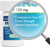 HealthA2Z® Gas Relief Simethicone, 125mg, Bloating & Gas, 72 unidades