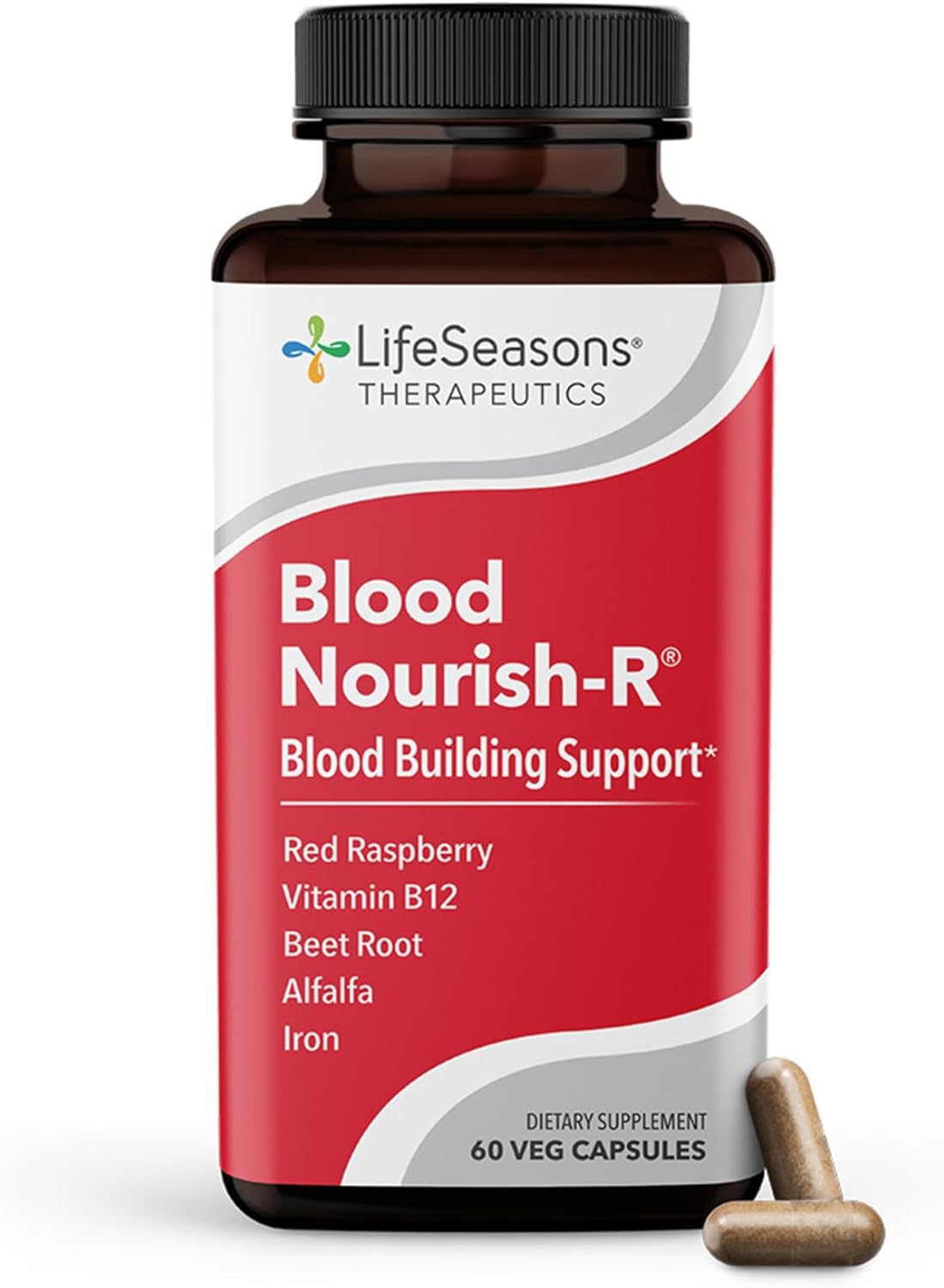 Suplemento de hierro LifeSeasons Blood Nourish-R, Apoyo a la anemia, 60 cápsulas