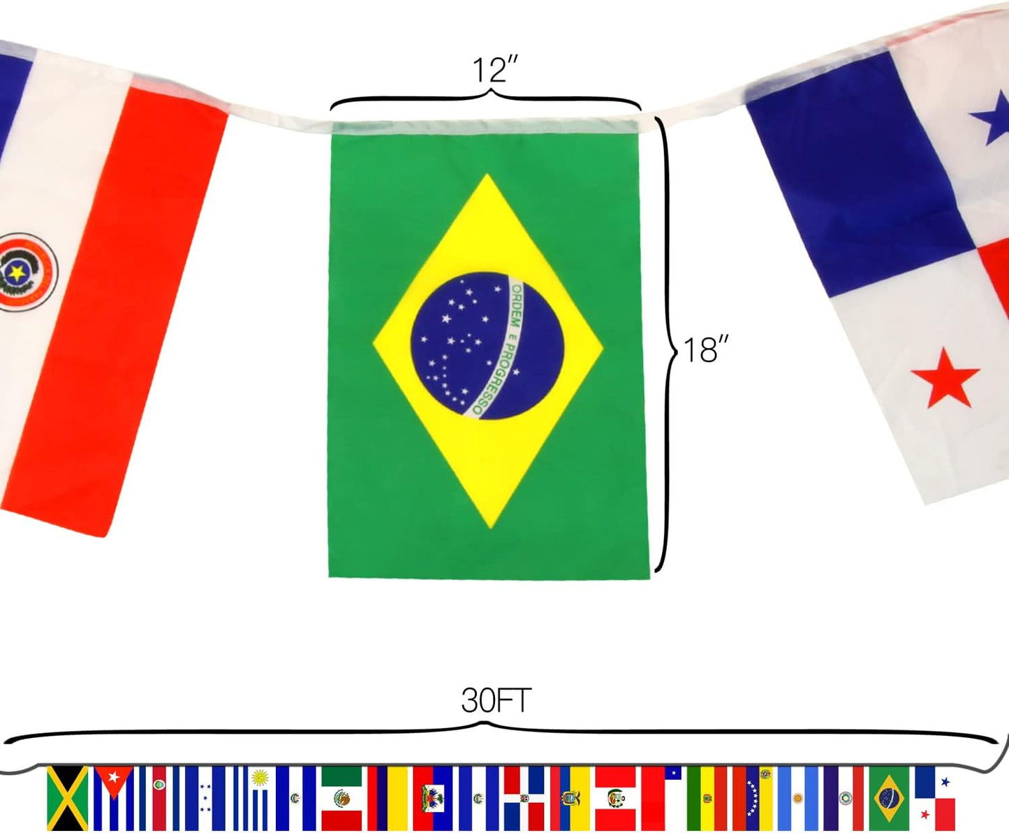 Anley Banderas de cadena de 21 países de América Latina, varios pancartas de bandera latina para el patrimonio del mes hispano, eventos internacionales, conferencias, decoración de fiestas, barras deportivas, 30 pies, 21 banderas