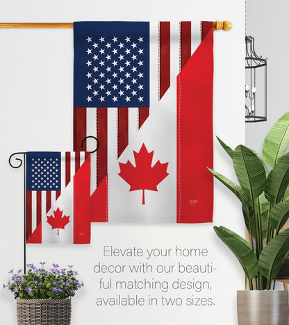 Breeze Decor Juego de bandera de jardín de la amistad de Canadá de Estados Unidos con soporte, de la Alianza Americana Regional Mundial de País Particular Decoración de la Casa Pancarta de Regalo de Patio Pequeño de doble cara, fabricada en Estados Unidos