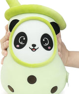 Peluche Boba con cara de panda color crema verde con pajita