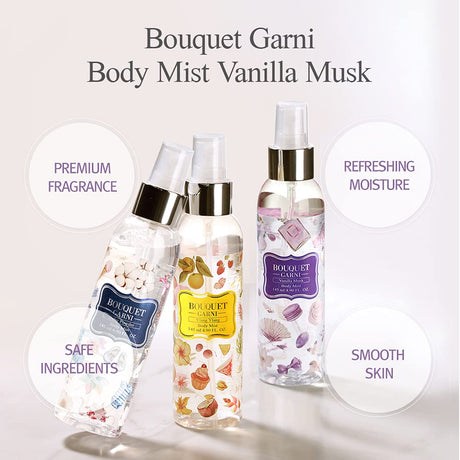 Body Spray Vanilla Musk con Vitamina E y Citrus Acid para Mujeres
