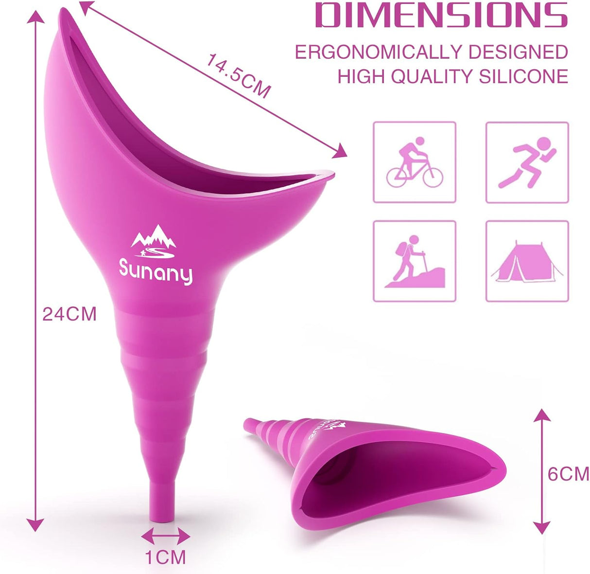 Sunany Urinal Femenino con embudo de silicona, portátil y reutilizable