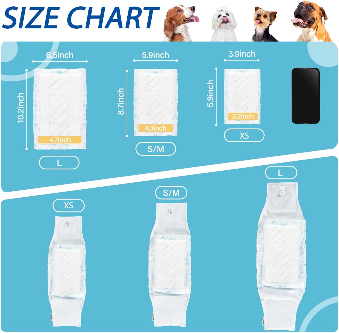 Almohadillas desechables para pañales para perros, talla M envolturas para perros machos