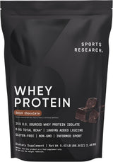 Sports Research Proteína de suero de leche – Nutrición deportiva aislada de suero en polvo para construcción muscular magra y recuperación de entrenamiento – Bolsa de 5 libras en polvo de proteína a