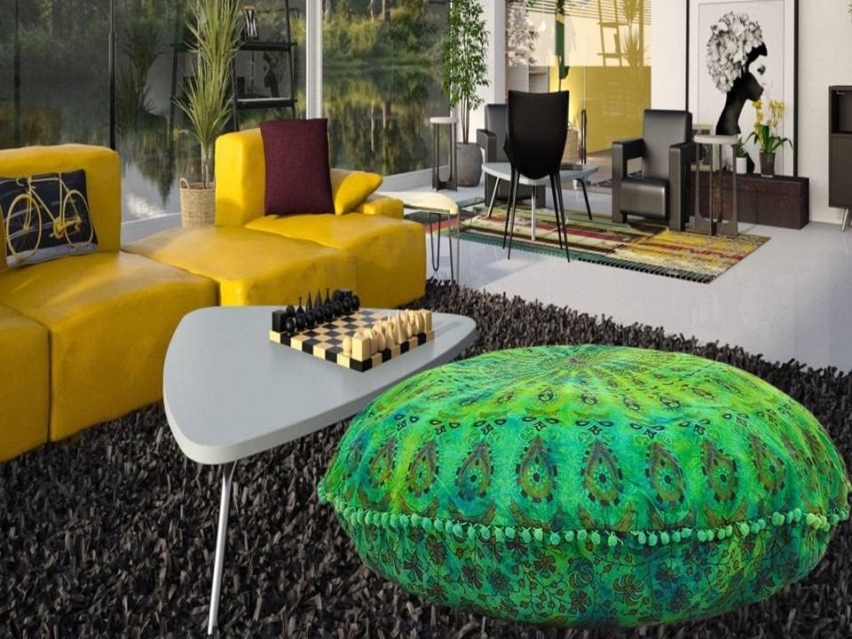 Funda bohemia para cojín, de 32 pulgadas, con diseño de mandala, para meditación, decorativa, otomana, grande, para exteriores, decoración del hogar, decoración de arte en el hogar, redonda, con pompones de algodón, cómoda
