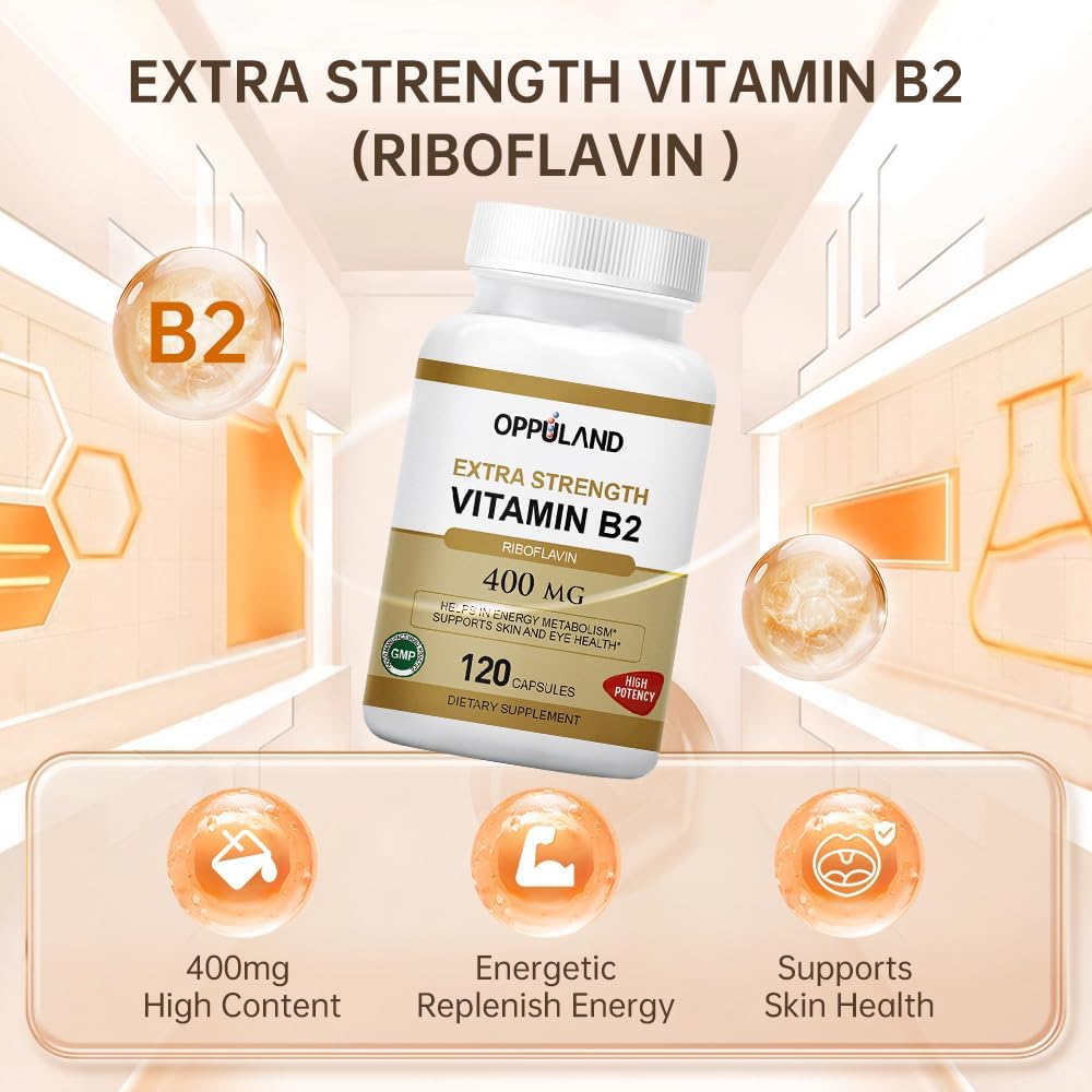 Suplemento de Vitamina B2 Riboflavina, 400 mg, 120 cápsulas