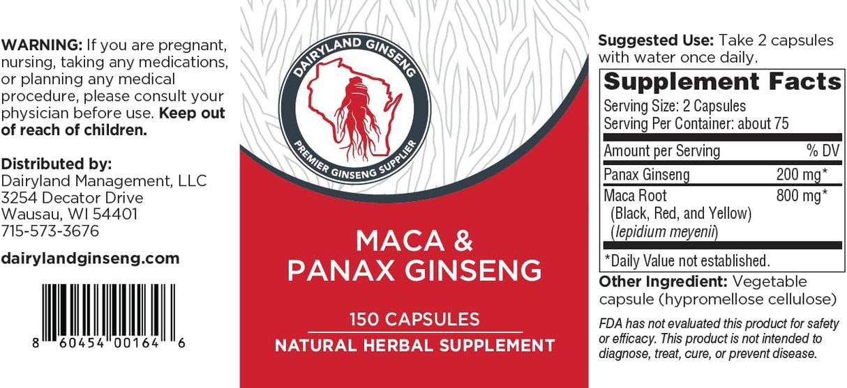 Capsulas de Maca y Ginseng Panax - Extracto Concentrado 150 ct