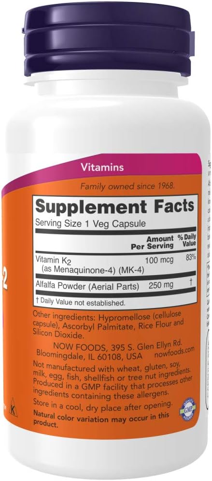 Suplementos NOW Foods, Vitamina K-2 100 mcg, 100 Veg Caps