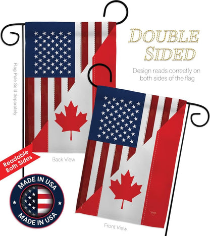 Breeze Decor Juego de bandera de jardín de la amistad de Canadá de Estados Unidos con soporte, de la Alianza Americana Regional Mundial de País Particular Decoración de la Casa Pancarta de Regalo de Patio Pequeño de doble cara, fabricada en Estados Unidos