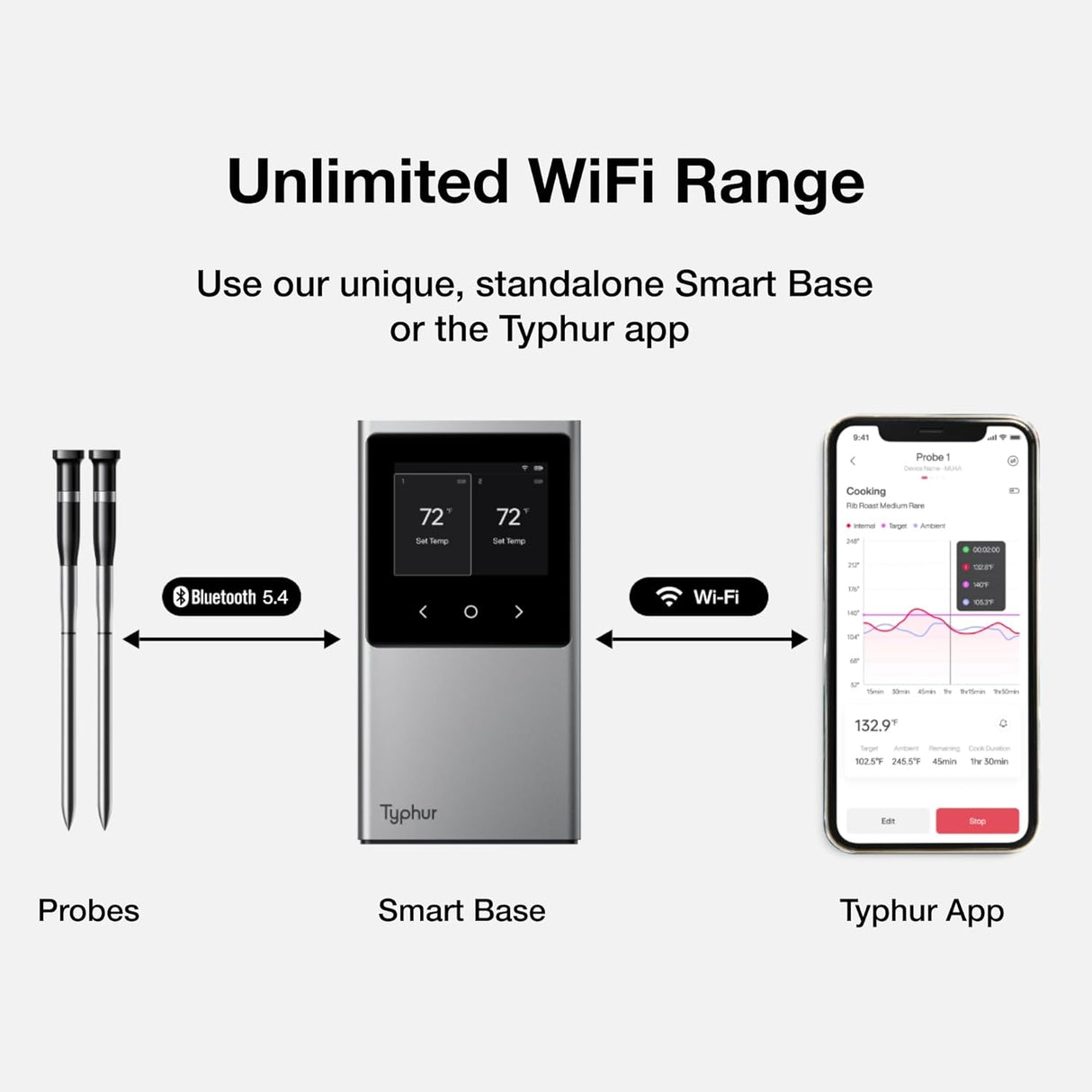 Termómetro de carne inalámbrico, Bluetooth, 2 sondas, modelo XYZ