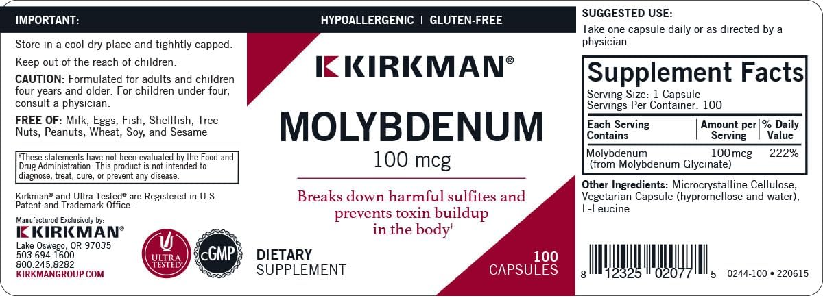 Molybdeno 100 mcg - Minerales Esenciales - 100 Cápsulas