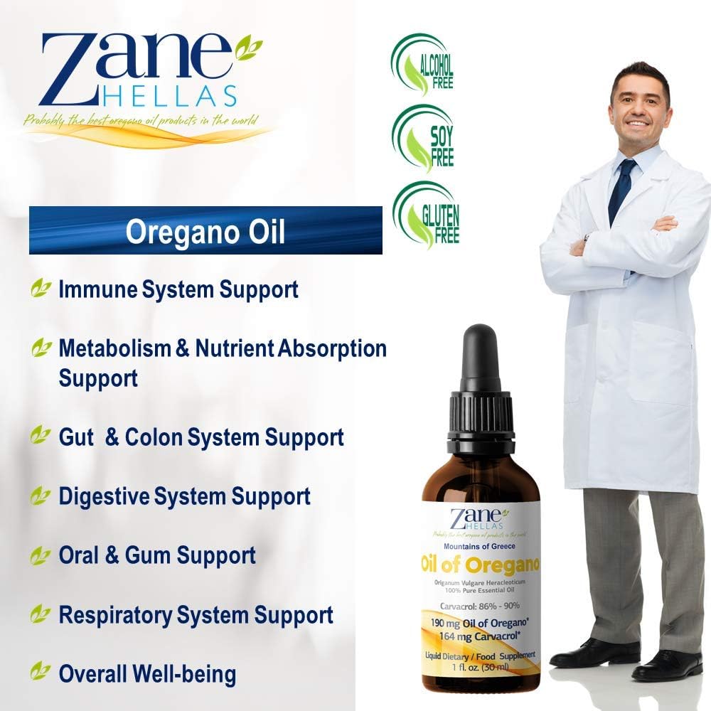 Aceite de Orégano Griego 190 mg, 86%-90% Carvacrol, 4 gotas diarias