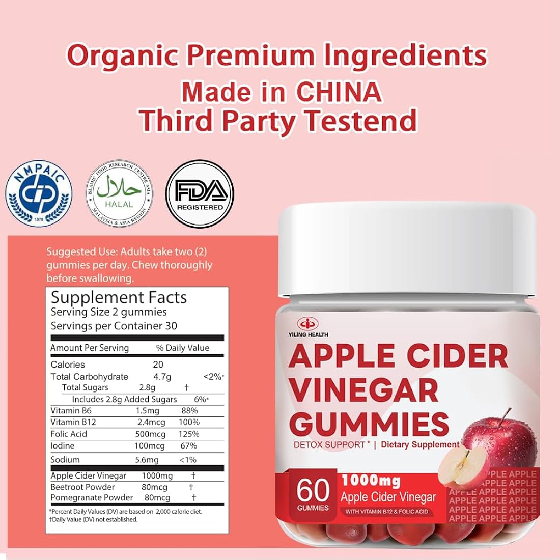 Suplemento Gomitas de vinagre de sidra de manzana 1000 mg